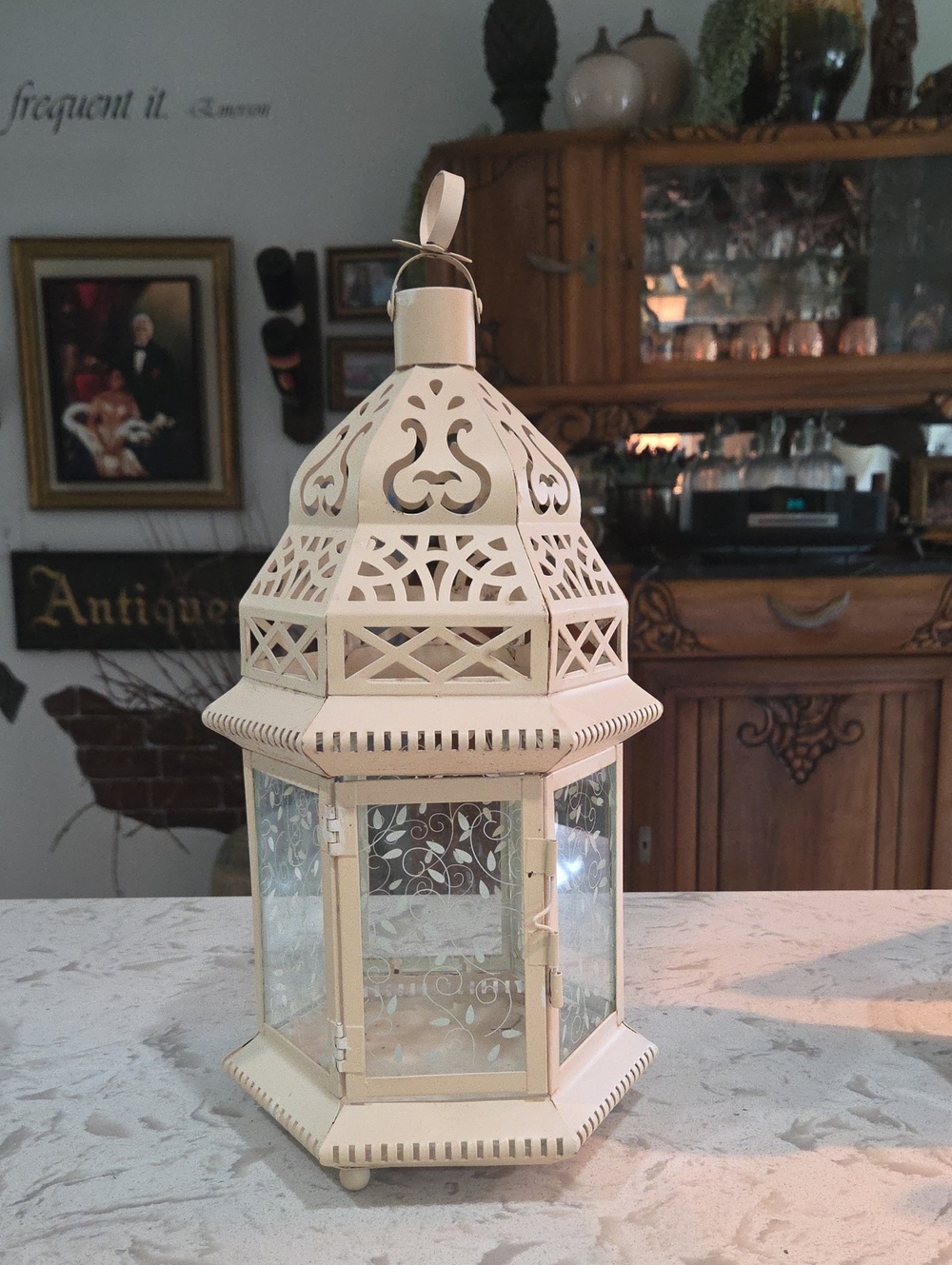 Large Cream Metal Moroccan Lantern.